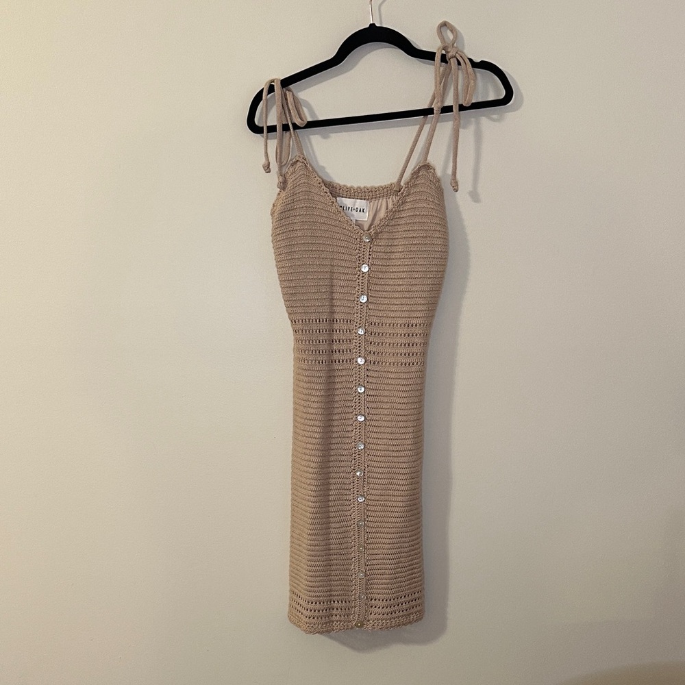 Olive & Oak Beige Knit Dress/Beach Cover Up w Abalone Shell Buttons